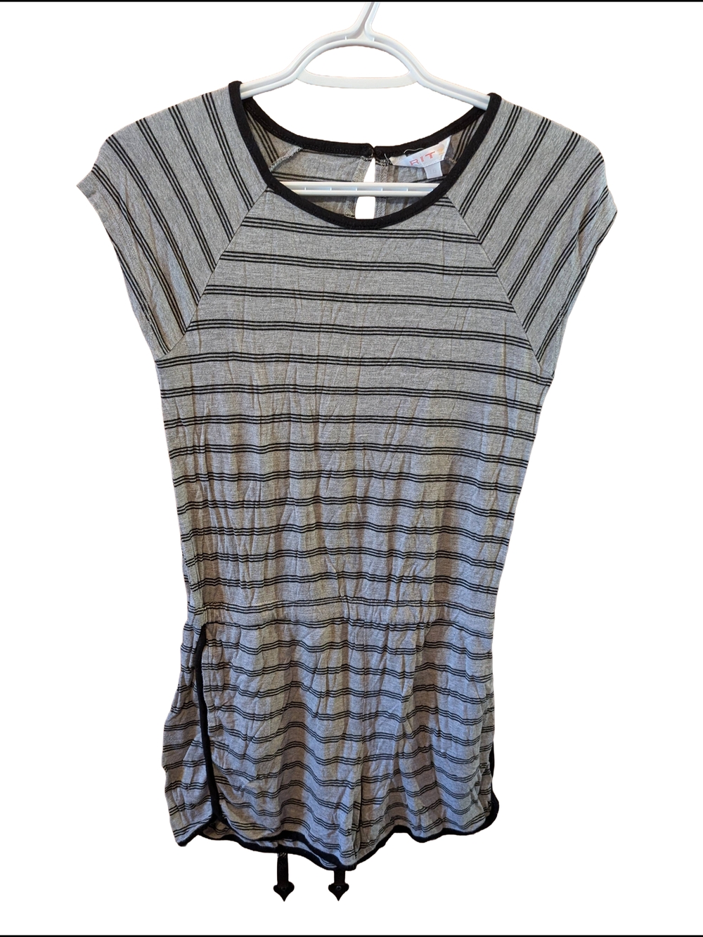 2/22$ Striped Drawstring Waist Women’s Top With Integreted Short - Gray/Black